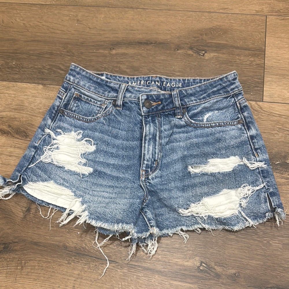 American Eagle Outfitters Women's Distressed Blue Denim Shorts